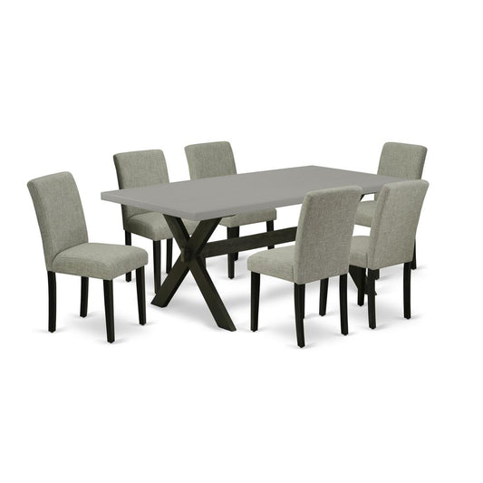 7-Pc Dining Table Set - 6 Kitchen Chairs And 1 Modern Rectangular Cement Wood Dining Table Top By East West Furniture | Dining Sets | Modishstore