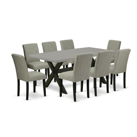 9 Pc Dining Room Set - 8 Mid Century Dining Chairs And 1 Modern Rectangular Cement Wood Dining Table Top By East West Furniture | Dining Sets | Modishstore