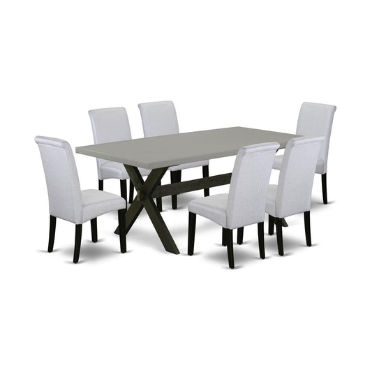 7-Pc Dinette Room Set - 6 Kitchen Chairs And 1 Modern Rectangular Cement Wood Dining Table Top By East West Furniture | Dining Sets | Modishstore