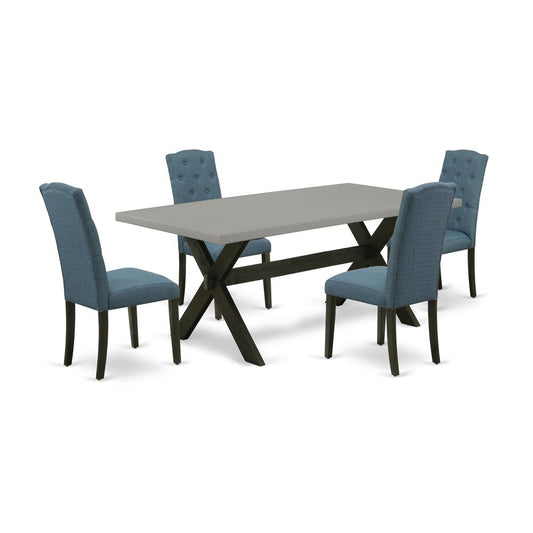 5-Pc Modern Dining Table Set - 4 Dining Chairs And 1 Modern Cement Dining Table Top By East West Furniture | Dining Sets | Modishstore