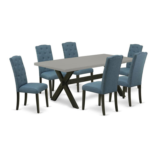 7-Pc Dining Room Table Set - 6 Dining Chairs And 1 Modern Rectangular Cement Dining Table Top By East West Furniture | Dining Sets | Modishstore