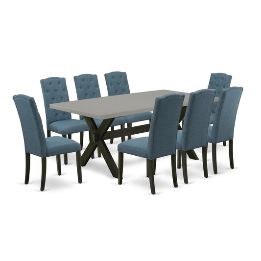 9-Pc Dining Room Set - 8 Kitchen Parson Chairs And 1 Modern Rectangular Cement Dining Table Top By East West Furniture | Dining Sets | Modishstore