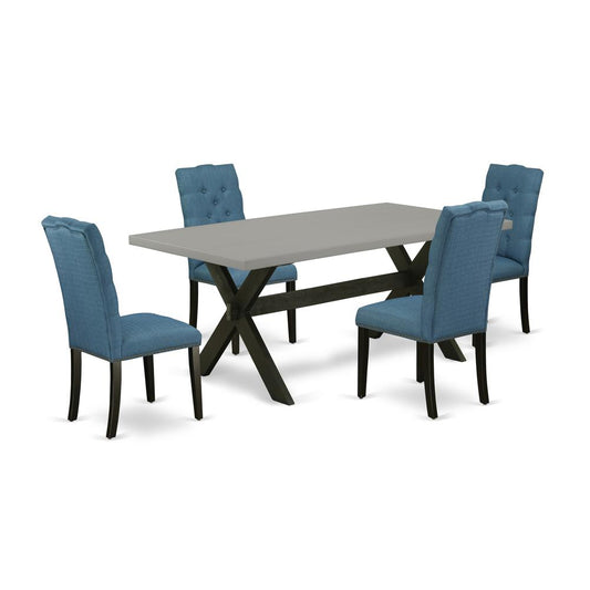 5-Piece Stylish Dining Room Set A Superb Cement Color Rectangular Dining Table Top And 4 Wonderful Linen Fabric Parson Dining Chairs By East West Furniture | Dining Sets | Modishstore
