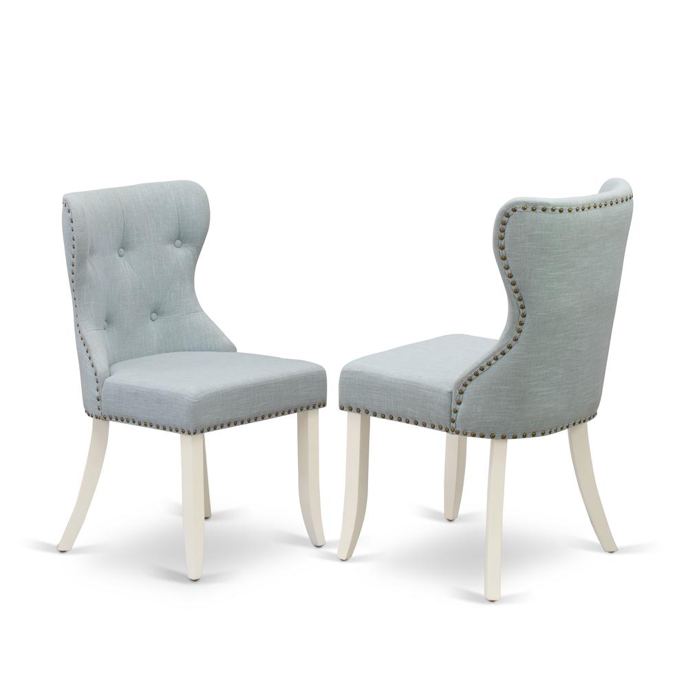 A Dinette Set Of Two Fantastic Parson Dining Chairs With Linen Fabric Baby Blue Color And A Wonderful Drop Leaf Rectangle Dining Room Table With Linen White Color By East West Furniture | Dining Sets | Modishstore - 3