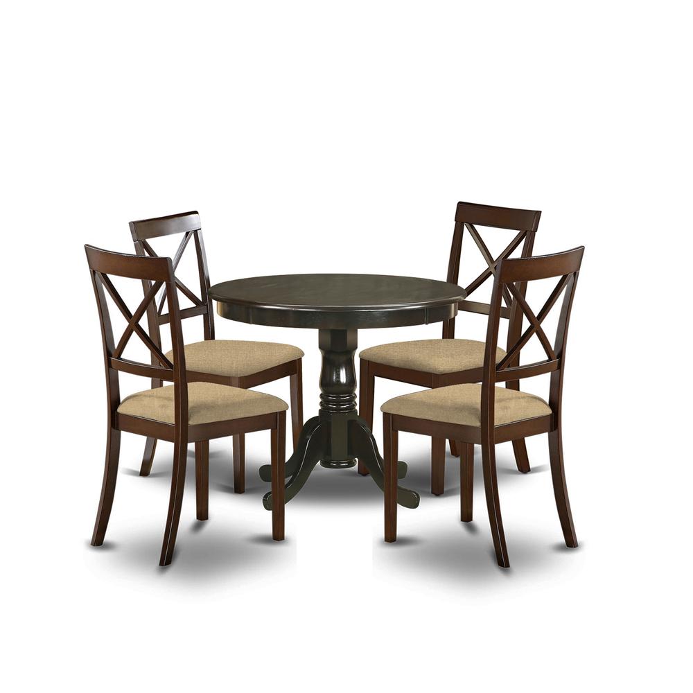 5 Pc Small Kitchen Table And Chairs Set-Round Table And 4 Chairs For Dining Room By East West Furniture - Anbo5-Cap-C | Dining Sets | Modishstore