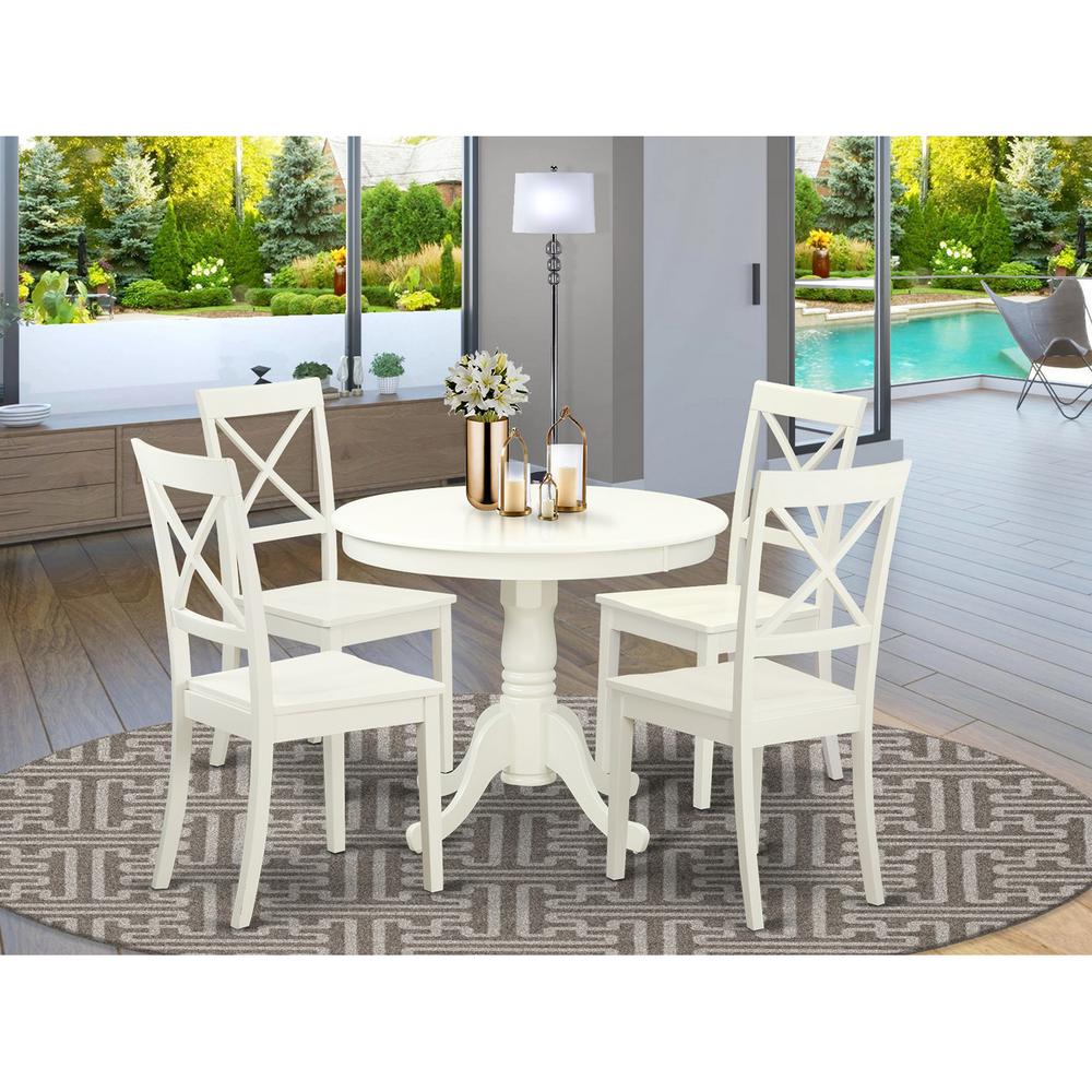 5 Pc set with a Table and 4 Wood Dinette Chairs Having Linen White By East West Furniture | Dining Sets | Modishstore - 2
