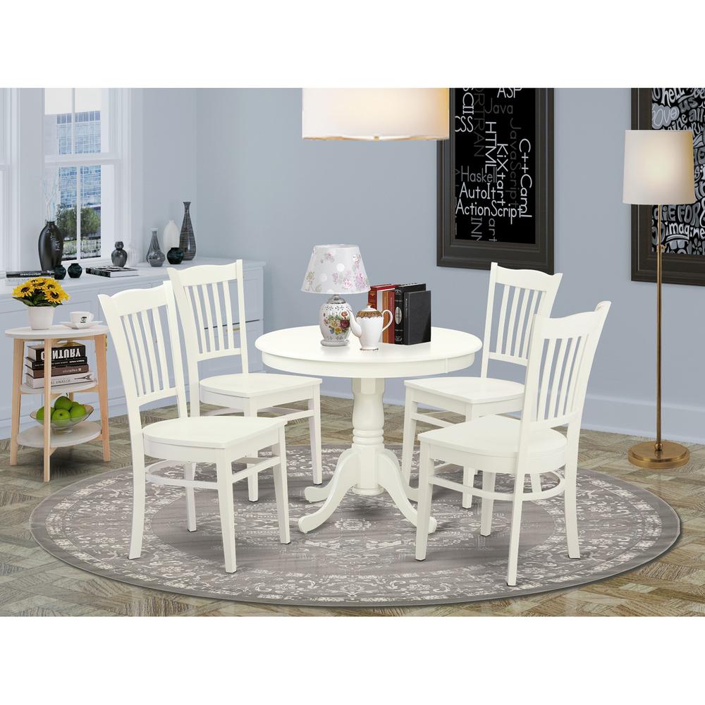 5 Pc set with a Kitchen Table and 4 Wood Kitchen Chairs in Linen White By East West Furniture | Dining Sets | Modishstore - 2