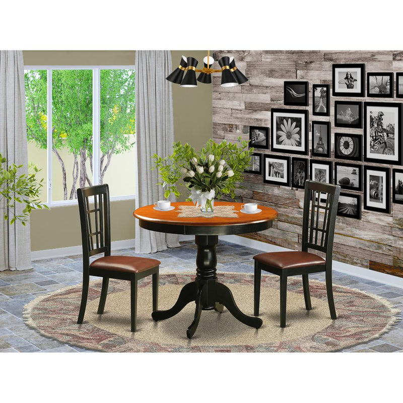 3 Pc Dining Table With 2 Leather Chairs In Black And Cherry By East West Furniture | Dining Sets | Modishstore