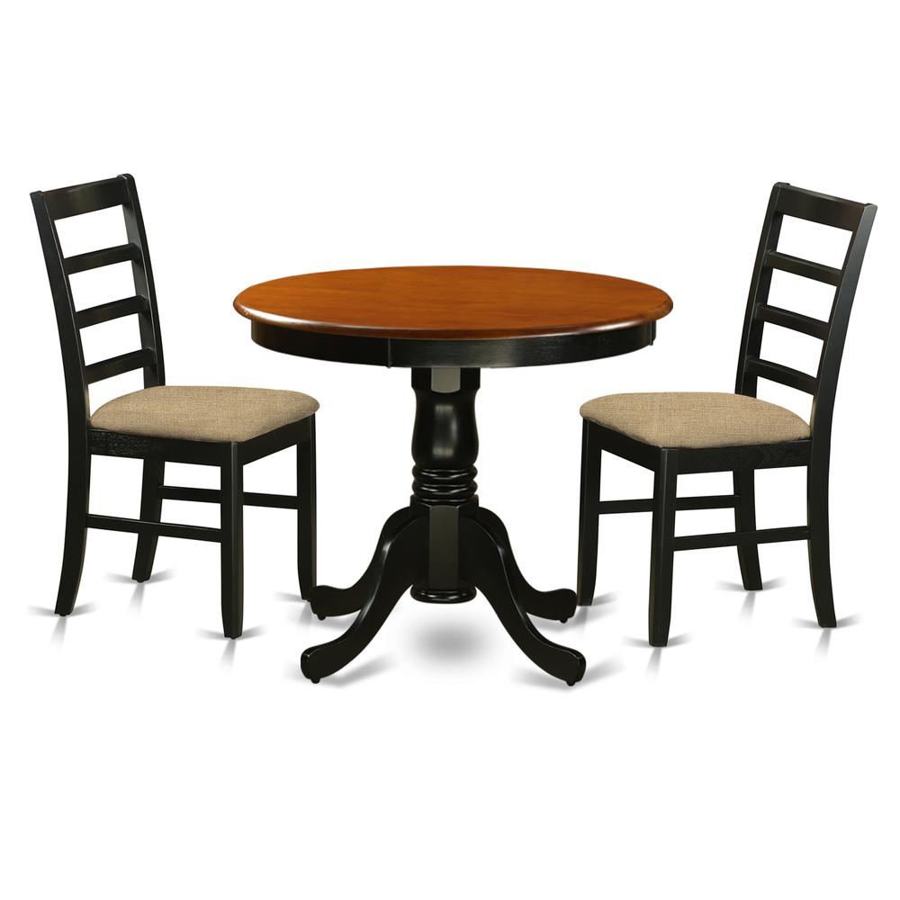 Dining Furniture Set - 3 Pcs With 2 Linen Chairs In Black And Cherry By East West Furniture | Dining Sets | Modishstore