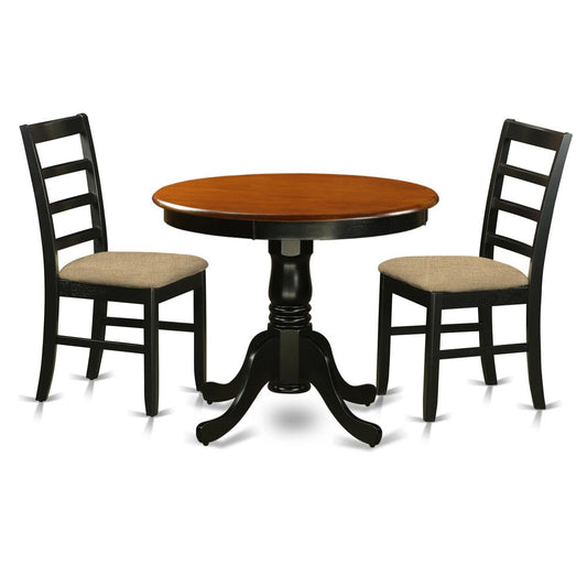 Dining Furniture Set - 3 Pcs With 2 Linen Chairs In Black And Cherry By East West Furniture | Dining Sets | Modishstore