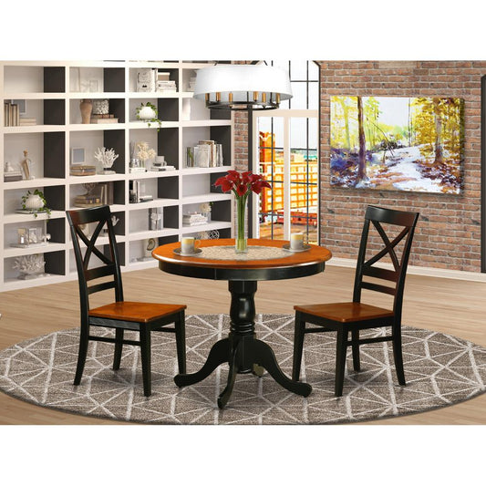 Dining Set - 3 Pcs With 2 Wood Chairs By East West Furniture - Anqu3-Blk-W | Dining Sets | Modishstore