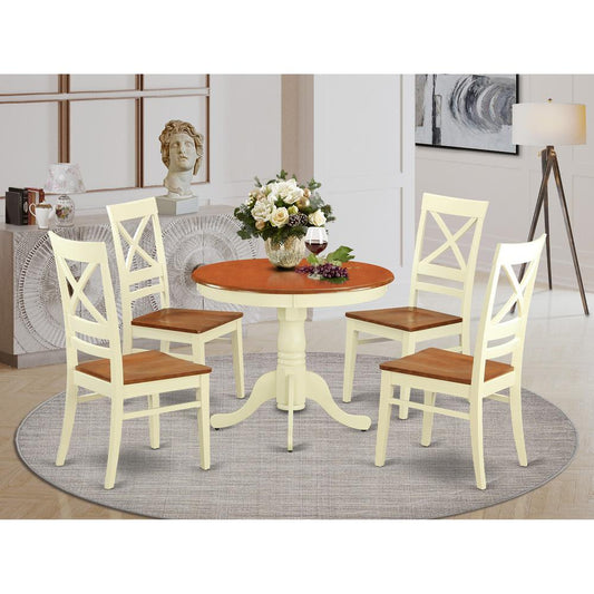 5 Pc Table Set For 4-Kitchen Dinette Table And 4 Kitchen Chairs By East West Furniture - Anqu5-Whi-W | Dining Sets | Modishstore