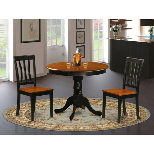 Dining Set - 3 Pcs With 2 Wood Chairs By East West Furniture - Anti3-Blk-W | Dining Sets | Modishstore