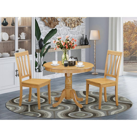 3 Pc Kitchen Table Set-Round Kitchen Table And 2 Dining Chairs By East West Furniture - Anti3-Oak-W | Dining Sets | Modishstore