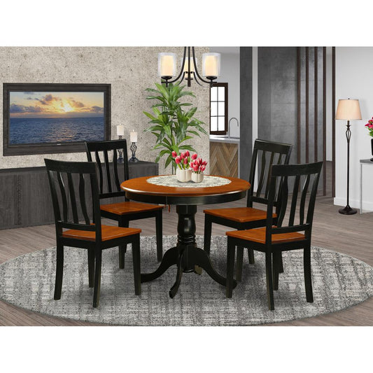 Dining Set - 5 Pcs With 4 Wood Chairs By East West Furniture - Anti5-Blk-W | Dining Sets | Modishstore