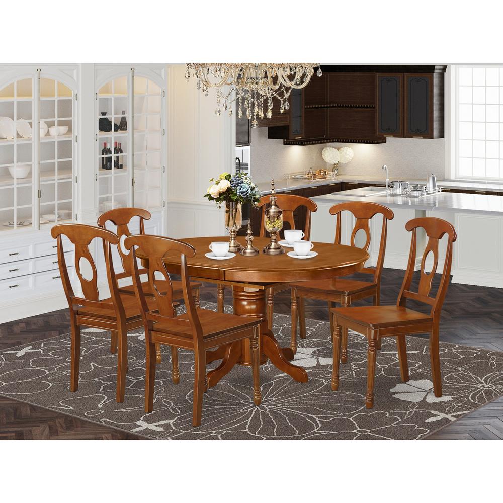 7 Pc Dining Table With Leaf And 6 Wood Kitchen Chairs In Saddle Brown By East West Furniture | Dining Sets | Modishstore