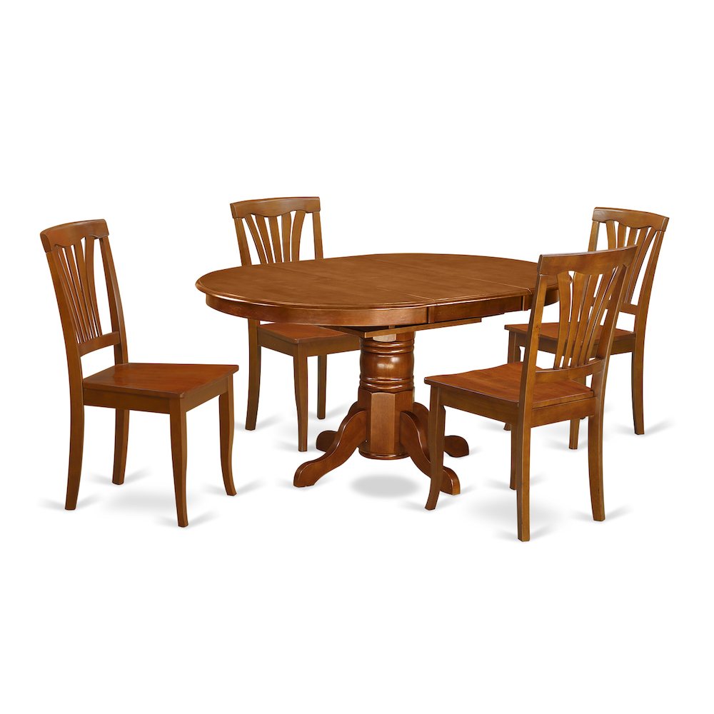 5 Pc Set Avon Kitchen Table Offering Leaf And 4 Upholstered Seat Chairs In Saddle Brown In Saddle Brown By East West Furniture | Dining Sets | Modishstore