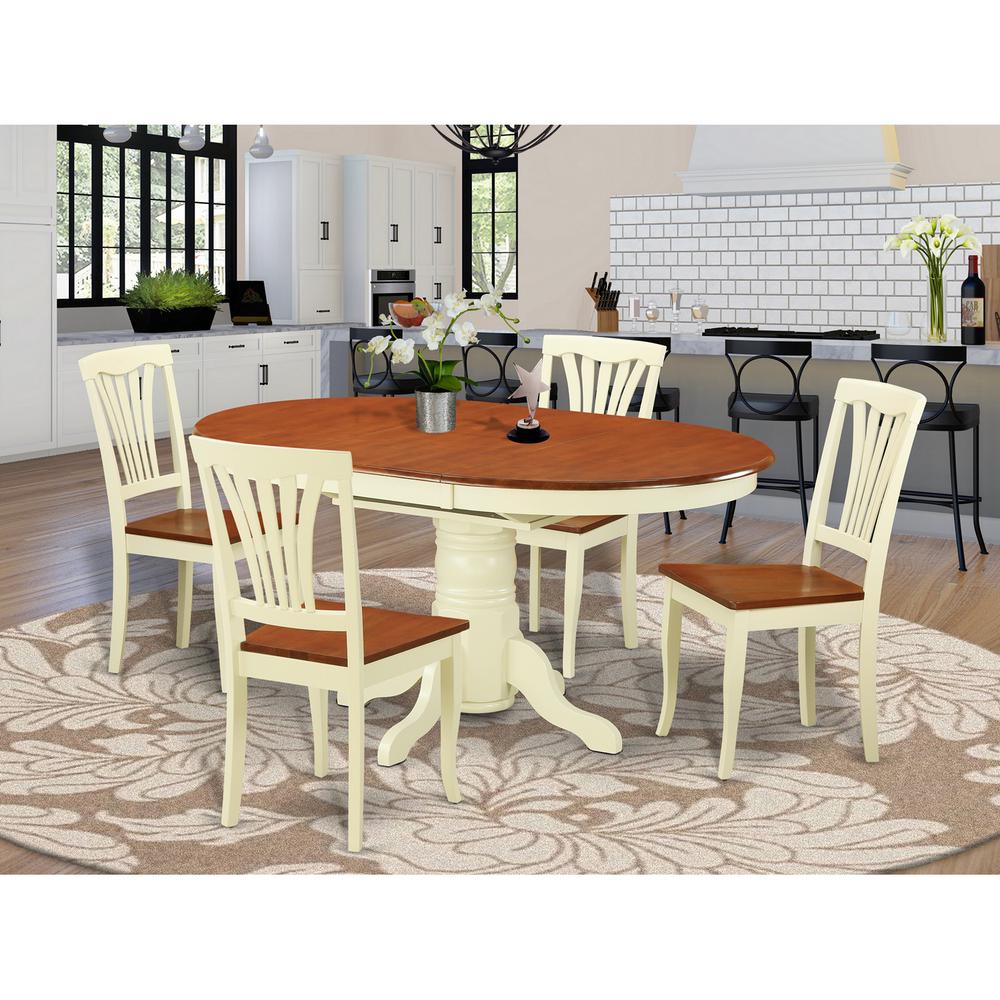 5 Pc Dinette Table With Leaf And 4 Wood Seat Chairs In Buttermilk And Cherry. By East West Furniture | Dining Sets | Modishstore