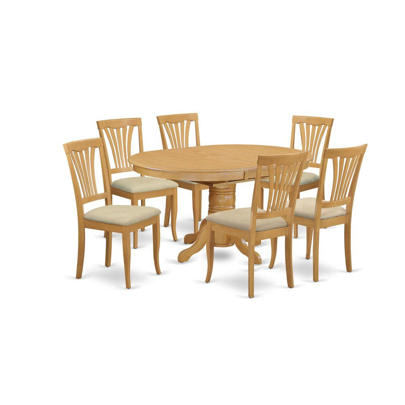 Avon7-Oak-C 7 Pc Dining Room Set-Oval Dinette Table With Leaf And 6 Dining Chairs In Oak By East West Furniture | Dining Sets | Modishstore