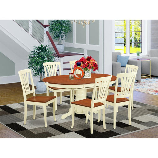 7 Pc Dinette Table With Leaf And 6 Wood Seat Chairs In Buttermilk And Cherry. By East West Furniture | Dining Sets | Modishstore