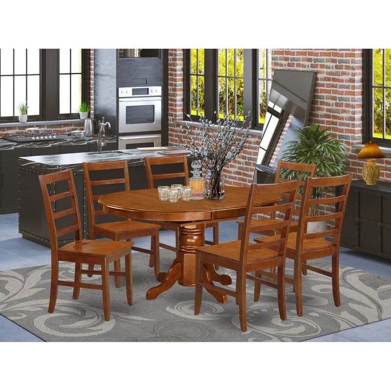 7 Pc Set Avon Table With Leaf And 6Hard Wood Kitchen Chairs In Saddle Brown By East West Furniture | Dining Sets | Modishstore