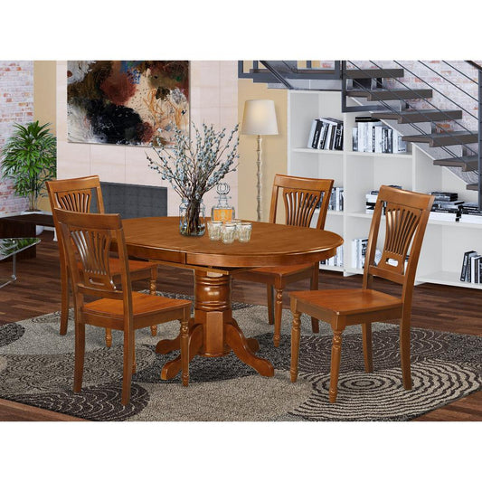 5 Pc Avon Dining Table Featuring Leaf And 4 Hard Wood Chairs In Saddle Brown . By East West Furniture | Dining Sets | Modishstore