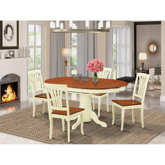 5 Pc Dining Table With Leaf And 4 Wood Kitchen Chairs In Buttermilk And Cherry By East West Furniture | Dining Sets | Modishstore