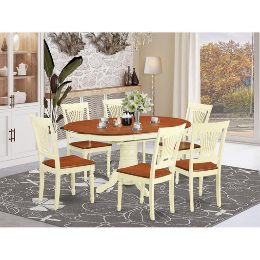 7 Pc Set Dinette Table Featuring Leaf And 6 Wood Dinette Chairs In Buttermilk And Cherry By East West Furniture | Dining Sets | Modishstore