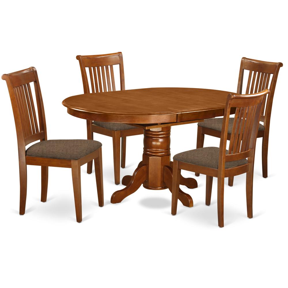 Avpo5-Sbr-C 5 Pc Set Avon With Leaf And 4 Cushiad Chairs In Saddle Brown By East West Furniture | Dining Sets | Modishstore
