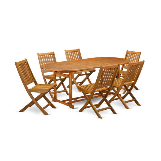 7-Pc Outdoor Set- 6 Outdoor Chairs Slatted Back And Outdoor Coffee Table And Round Top And Dining Tables By East West Furniture | Outdoor Dining Sets | Modishstore