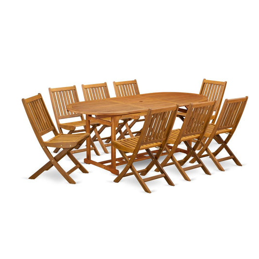 9-Piece Patio Set- 8 Modern Chairs Slatted Back And Outdoor Coffee Table And Round Top And Dining Tables By East West Furniture | Outdoor Dining Sets | Modishstore