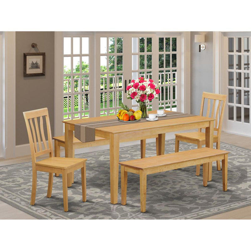 5 Pc Dining Room Set - Kitchen Table And 2 Kitchen Chairs With 2 Benches By East West Furniture | Dining Sets | Modishstore