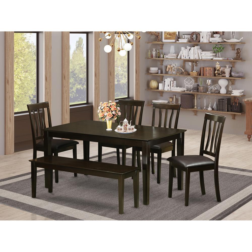 6 Pc Dining Table With Bench Set- Dining Table With4 Dining Chairs And Bench By East West Furniture | Dining Sets | Modishstore