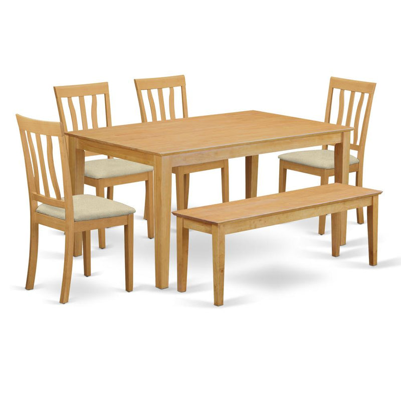 Caan6-Oak-C 6 Pc Table And Chair Set - Kitchen Table And 4 Kitchen Chairs Plus Wooden Bench By East West Furniture | Dining Sets | Modishstore