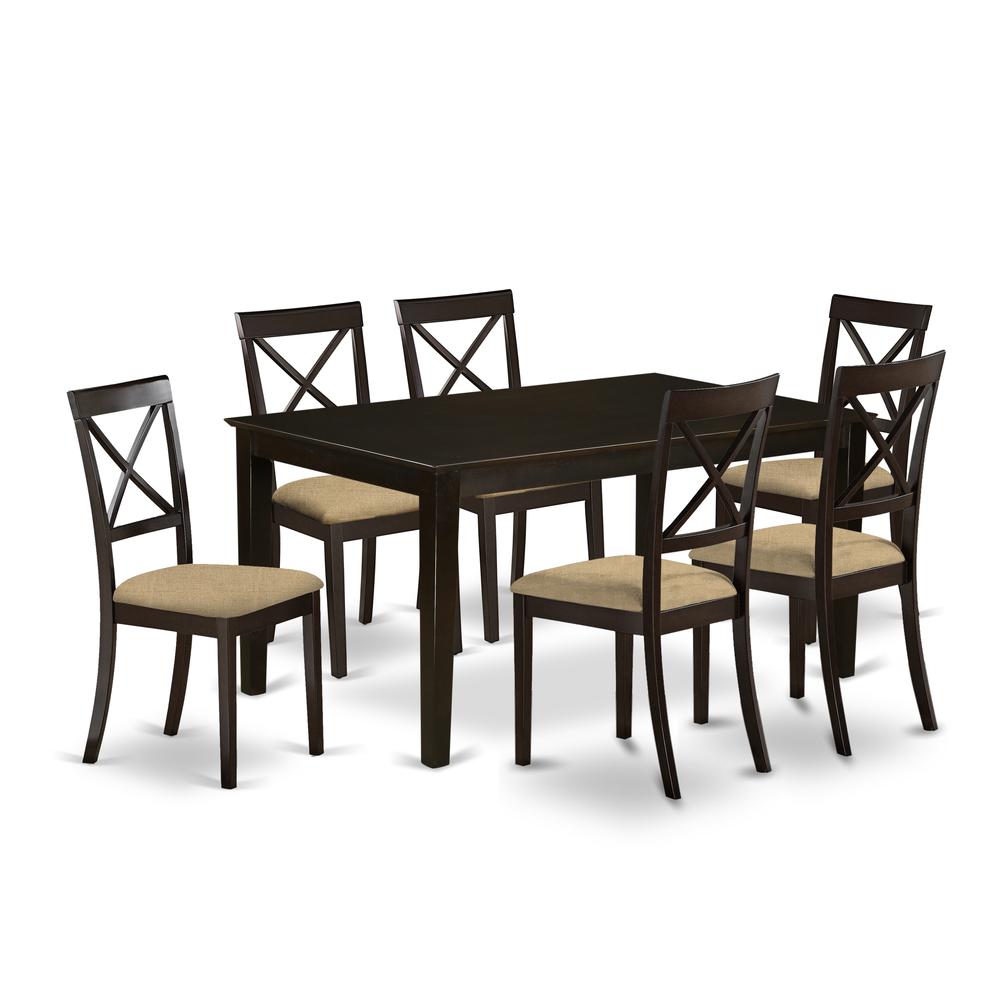 7 Pc Dining Set-Dining Table And 6 Linen Seat Dining Chairs By East West Furniture | Dining Sets | Modishstore - 2