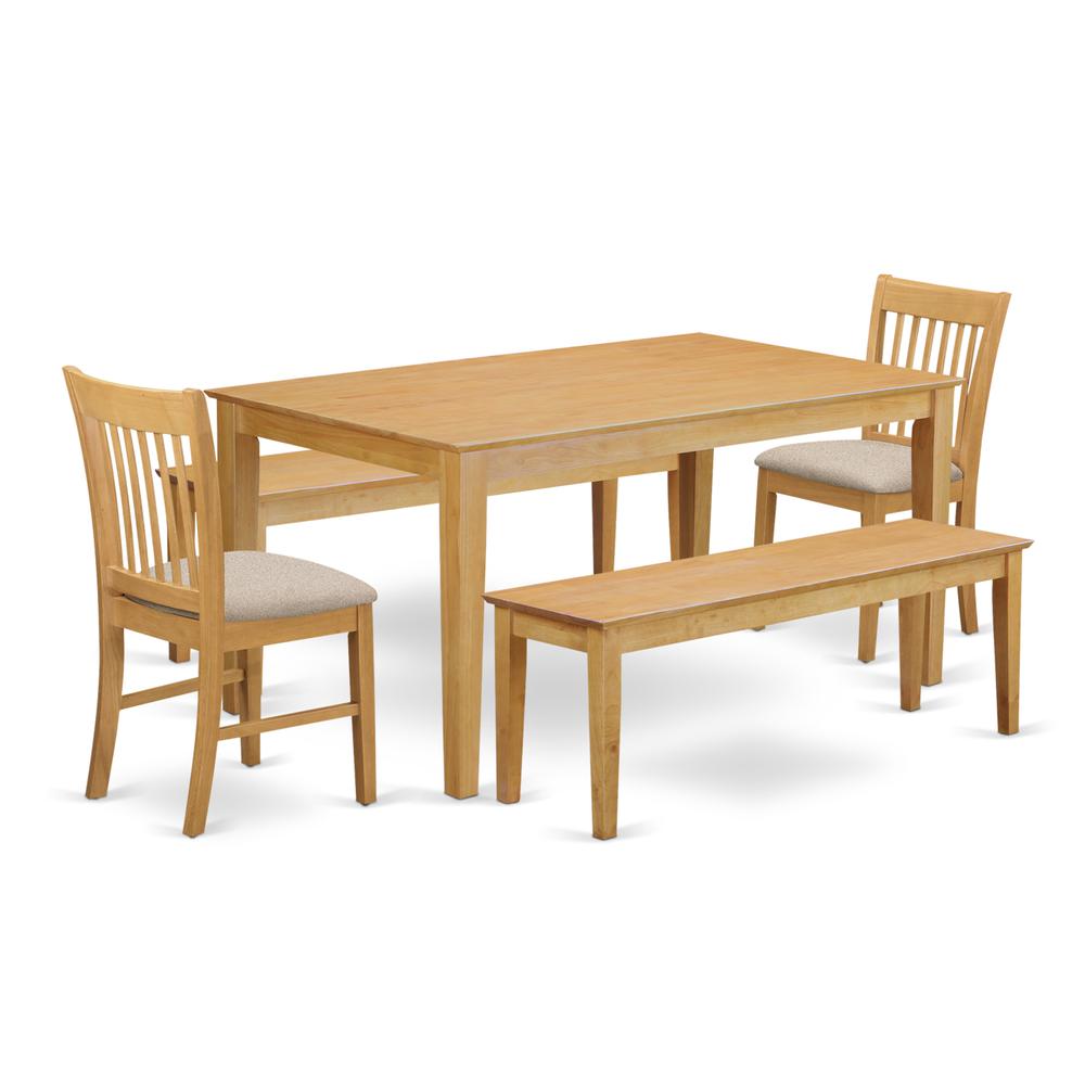 Cano5C-Oak-C 5 Pc Dining Room Set - Small Kitchen Table And 2 Dining Chairs With 2 Benches By East West Furniture | Dining Sets | Modishstore