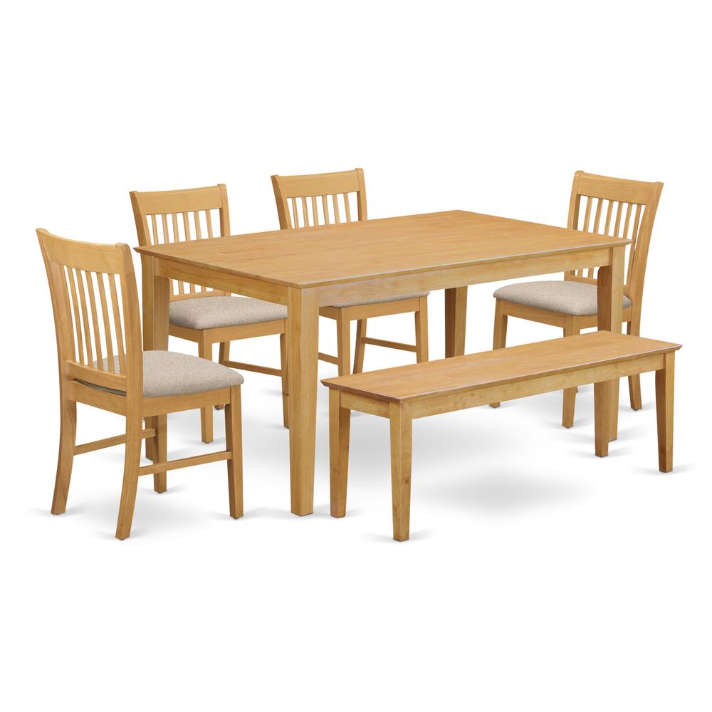 Cano6-Oak-C 6-Pc Dinette Set - Dinette Table And 4 Dining Chairs Coupled With Wooden Bench By East West Furniture | Dining Sets | Modishstore