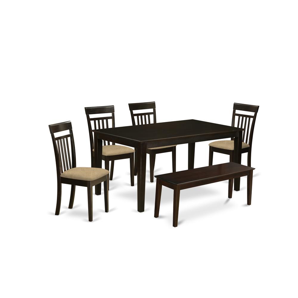 Cap6S-Cap-C 6 Pc Dining Room Set-Top Kitchen Table And 4 Kitchen Chairs Plus A Bench By East West Furniture | Dining Sets | Modishstore
