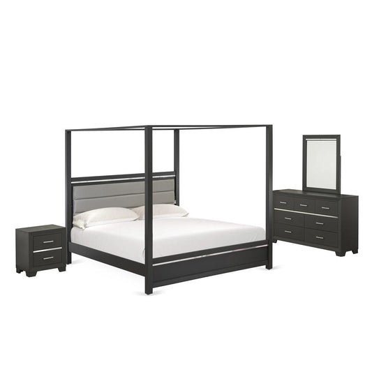 4 Piece Bedroom Set Contain 1 King Bed Frame, 1 Night Stand, 1 Bedroom Dresser And A Large Mirror - Brushed Gray Finish By East West Furniture | Bedroom Sets | Modishstore