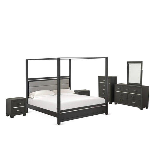 6 Piece Bedroom Set Includes 1 King Bed, 2 Bedroom Nightstand, 1 Wood Dresser, 1 Mirror, And A Drawer Chest - Brushed Gray Finish By East West Furniture | Bedroom Sets | Modishstore