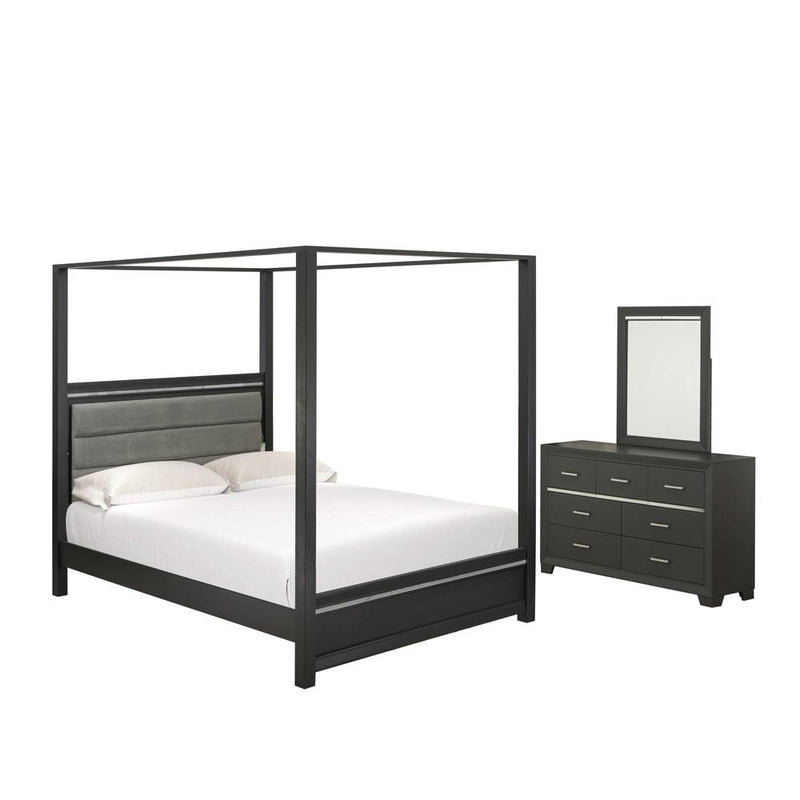 3-Piece Denali Bedroom Set - A Queen Size Bed Frame, Large Mirror, And A Dresser Bedroom - Brushed Gray Finish By East West Furniture | Bedroom Sets | Modishstore
