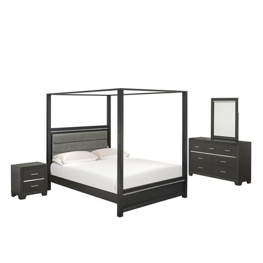 4-Piece Denali Bedroom Set - A Modern Bed Frame, Small Nightstand, Rectangular Mirror, And A Bedroom Dresser - Brushed Gray Finish By East West Furniture | Bedroom Sets | Modishstore