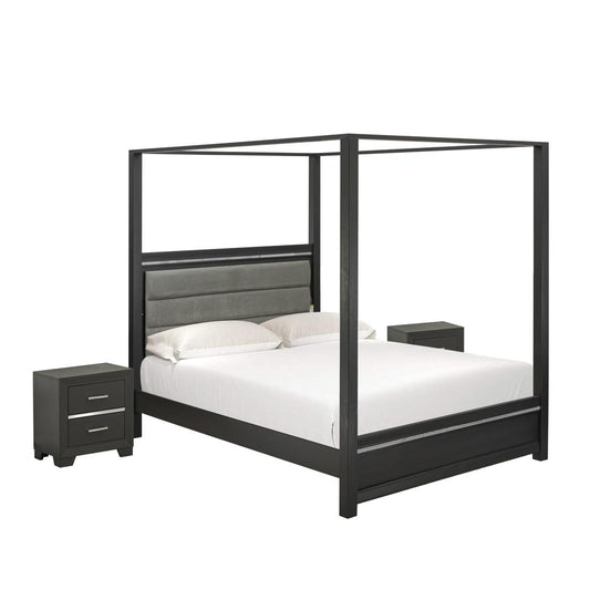 3-Piece Denali Modern Bedroom Set - A Bed Frame And 2 Bedroom Nightstands - Brushed Gray Finish By East West Furniture | Bedroom Sets | Modishstore