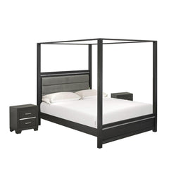 3-Piece Denali Modern Bedroom Set - A Bed Frame And 2 Bedroom Nightstands - Brushed Gray Finish By East West Furniture