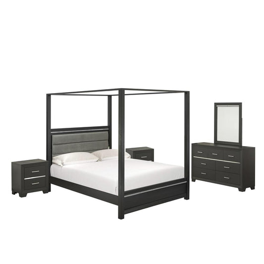 5-Piece Denali Queen Size Bedroom Set - Queen Bed Frame, Modern Nightstand, Bedroom Mirror, And A Modern Dresser - Brushed Gray Finish By East West Furniture | Bedroom Sets | Modishstore