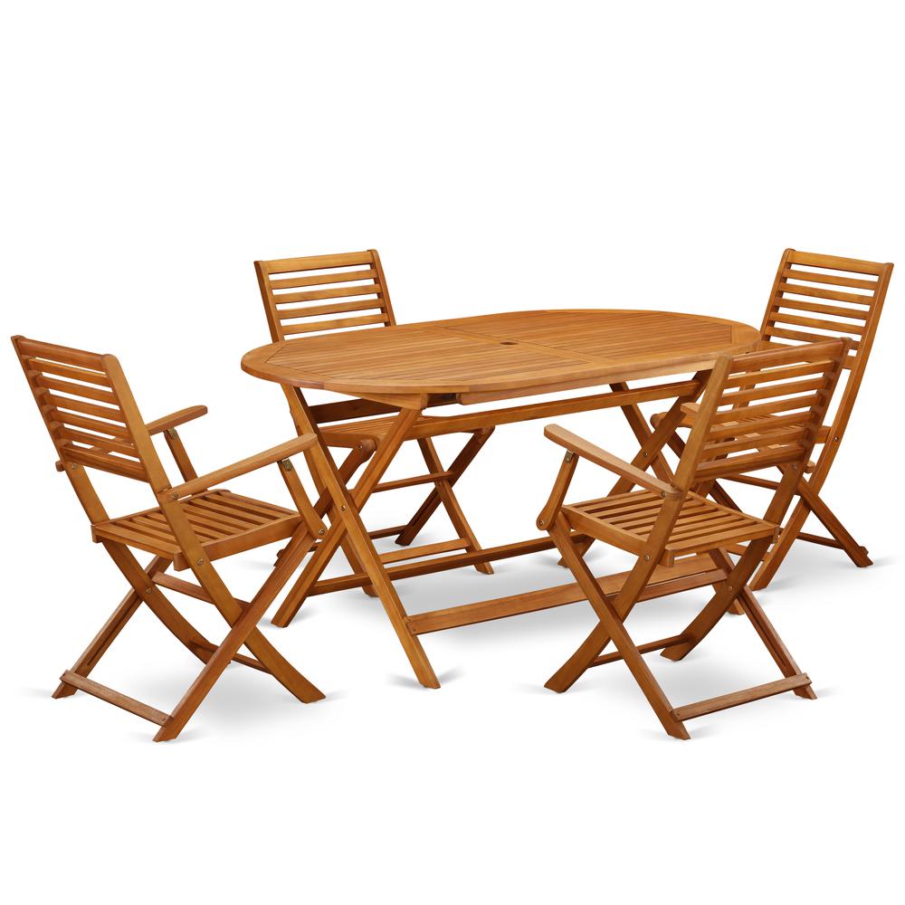 Wooden Patio Set Natural Oil DIBS5CANA By East West Furniture | Outdoor Dining Sets | Modishstore - 2