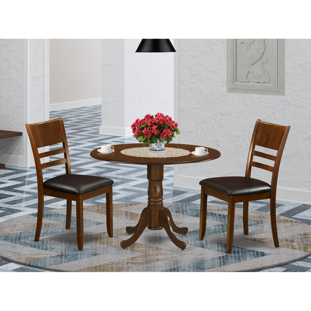 3 Pc Dinette Table With 2 Drop Leaves And 2 Leather Kitchen Chairs By East West Furniture | Dining Sets | Modishstore