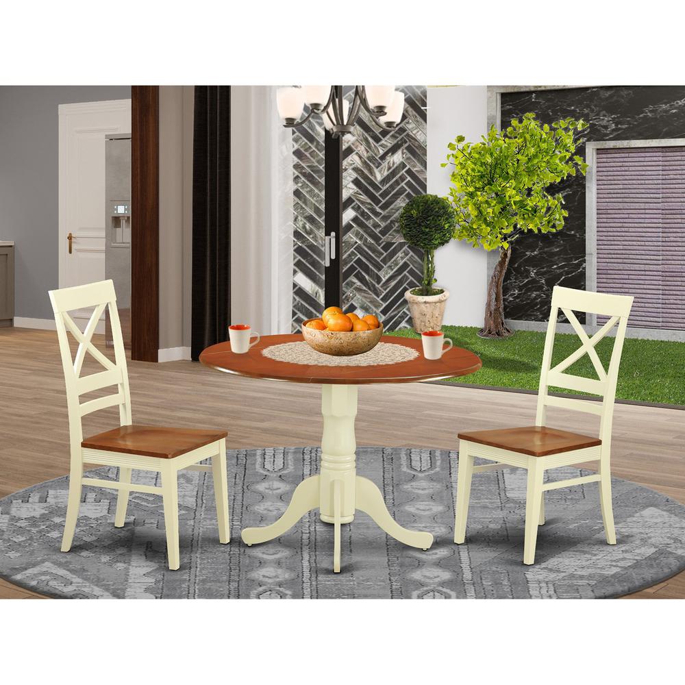 3 Pc Dining Room Set For 2-Dinette Table And 2 Dinette Chairs By East West Furniture - Dlqu3-Bmk-W | Dining Sets | Modishstore