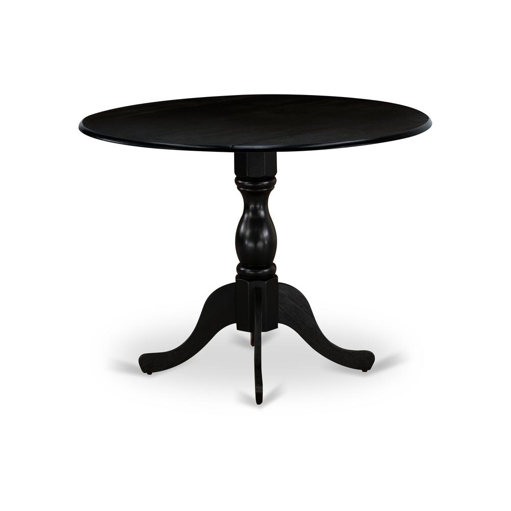 Round Wood Table Wire Brushed Black Color Table Top Surface And Asian Wood Drops Leave Kitchen Table By East West Furniture | Dining Tables | Modishstore - 2