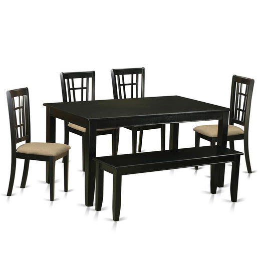 Duni6-Blk-C 6 Pc Kitchen Nook Dining Set - Kitchen Table And 4 Dining Chairs With Bench By East West Furniture | Dining Sets | Modishstore